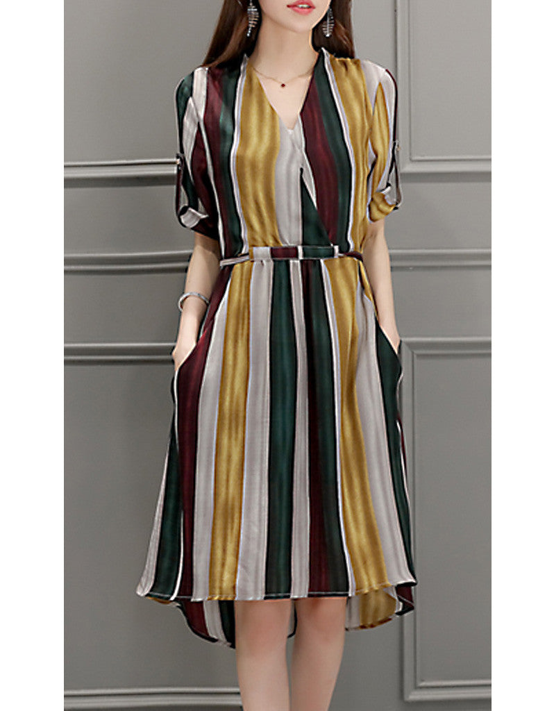 Multi-coloured striped dress with 3/4 ...